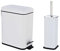 SET OF 5L PEDAL BIN & BRUSH WITH HOLDER WHITE SLIM RECTANGULAR REMOVABLE BUCKET WHITE