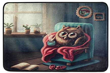 Use7 Fußmatte Lustige Eule mit Kaffee, für Innen- und Außenbereich, 60 x 40 cm
