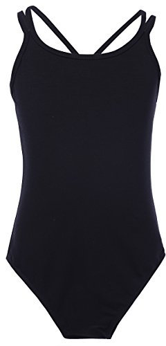 ranrann Mädchen Ballett Trikot Einteiler Ballettanzug Ballettbody Ballettkleidung Kinder Baumwolle Tanzbody Gymnastik Akrobatik Training Dancewear Schwarz 152-164