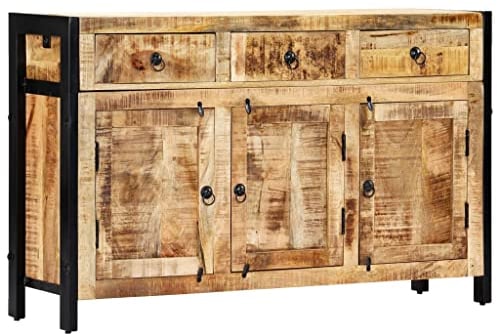 vidaXL Mangoholz Massiv Sideboard 3 Schubladen Handgefertigt Kommode Standschrank Mehrzweckschrank Beistellschrank Anrichte Schrank 120x35x76cm