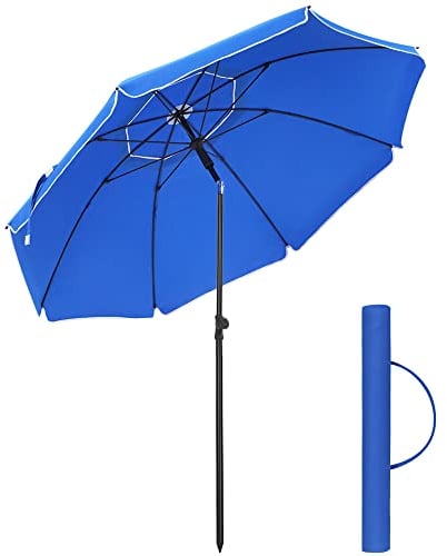 SONGMICS Sombrilla de 200 cm, UPF 50+, Inclinación Bidireccional de 30°, Altura Ajustable, con Bolsa de Transporte, para Balcón Jardín Terraza Playa, sin Base, Azul GPU65BUV1