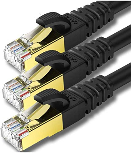 KASIMO 2m x 3 Stück Lan Kabel Netzwerkkabel Cat 8 Für 40Gbps Ethernet Kabel, Internet Patchkabel Superschnell Flexibel und Robust mit vergoldetem RJ45. Schwarz