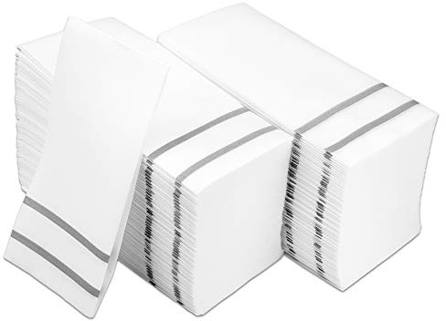 Einweg-Gästetücher für das Badezimmer, Silber-Design, 200 Stück, Leinenoptik, Servietten für formelle Dinner, Jubiläen und Hochzeiten, für Tische, Gästezimmer und Badezimmer, 21,6 × 10,2 cm (gefaltet)
