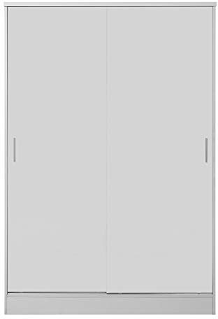 Reflect - 2 Door SLIDING Wardrobe with Hanging Rails and Shelves for Bedroom (H: 180cm x W: 120cm x D: 58cm) (White Gloss/Matt White)