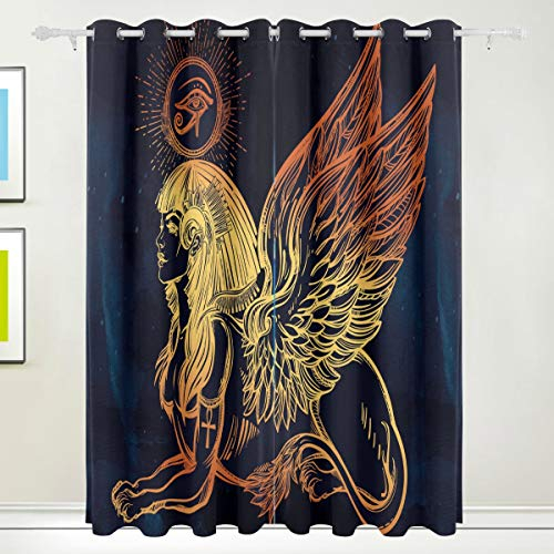 MONTOJ Sphinx Schöne Vorhänge mit antikem Biest-Muster für Fenster, Verdunkelung, thermoisoliert, mit Ösen, Verdunkelungsvorhänge für Schlafzimmer (2 Paneele, B 107 x L 160 cm) 72x55inx2pcs 1