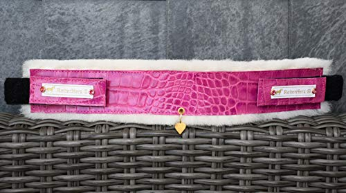 ReiterHerz Pinke Tänzerin Stirnriemen/Stirnband Pferd extra breit, pink, feinstes italienisches Leder in Kroko-Optik (Warmblut)