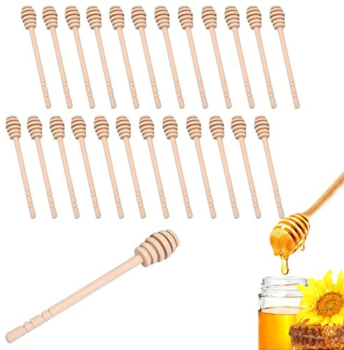 24 pezzi bastoncini di miele, bastone di miele a nido d'ape in legno agitatore di miele per barattolo di miele erogare pioggerella bomboniere di miele[ 8cm]