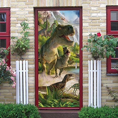 ZOOINB Türtapete Selbstklebend Türposter 3D Tierischer Dinosaurier Fototapete Türfolie Poster Tapete Wandaufkleber Wandbild Tapete DIY Wohnzimmer Kinderzimmer Badezimmer Dekoration,77X200Cm