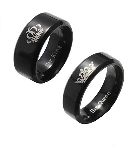 Hsumonre König Königin Gravierte Paar Ringe Versprechen Krone Passend Versprechen Ring Hochzeitstag Valentinstag Edelstahl Schwarz