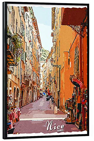 artboxONE Poster mit schwarzem Rahmen 30x20 cm Städte Nizza Vintage - Bild Architektur Building