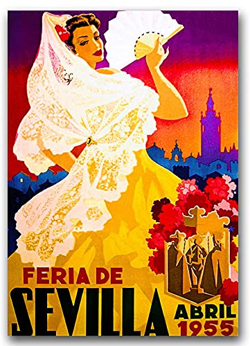 Vintage Posteria Poster Anschlag Bild Bilder 30x40 cm Wandbilder Schlafzimmer Vintage Deko Ohne Rahmen WandKunst Posters Moderne Zimmer Wand Kunst - Feria de Sevilla Spanien