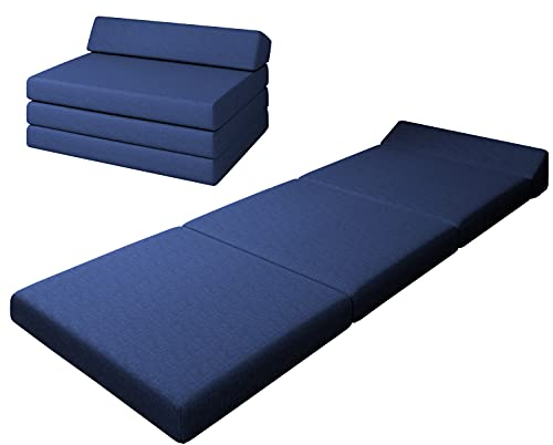 sunnypillow Premium Klappmatratze mit Kopfteil 120 x 220 x 10cm Blau | 4-teilige Faltmatratze mit abnehmbarem Bezug | Schaumstoff extra dick 10cm | Matratze klappbar Gästematratze Reisematratze |