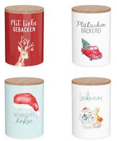 La Vida Vorratsdose Weihnachtskekse Mütze Porzellan mit Bambusdeckel hellblau weiß rot Natur 11x16cm