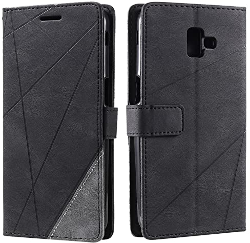 Vankii Coque pour Samsung Galaxy J6 Plus 2018, Rabat Portefeuille de Protection Cuir PU Etui, Slim Silicone TPU Bumper Magnétique Housse, Flip Porte Cartes avec Fonction Support Cover Case (Le Noir)