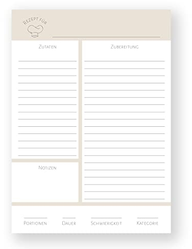 Rezeptblock A5 auf extra starkem Papier | Rezeptsammlung | Rezeptvorlage | DIN A5 auf extra starkem Papier | Notizblock (1)