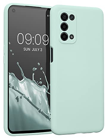 kwmobile Carcasa Compatible con OPPO A74 (5G) / A54 (5G) Funda - Bordes elevados anticaídas - Case de TPU y Silicona con Interior de Microfibra - Menta Cool