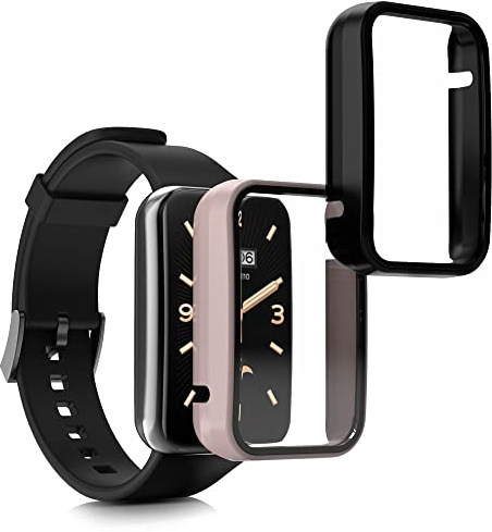 kwmobile 2X Glas Hülle für Xiaomi Mi Band 7 Pro Schutzhülle - Fullbody Fitnesstracker Case Set aus Glas - Schwarz Vintage Pink