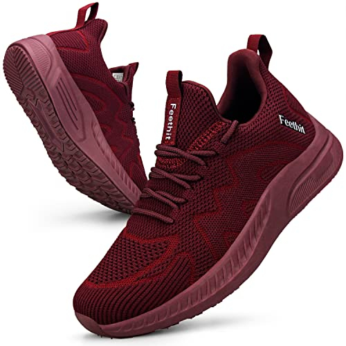 Feethit Turnschuhe Damen Leichtgewichts Atmungsaktiv Sportschuhe Sneaker Weinrot 40