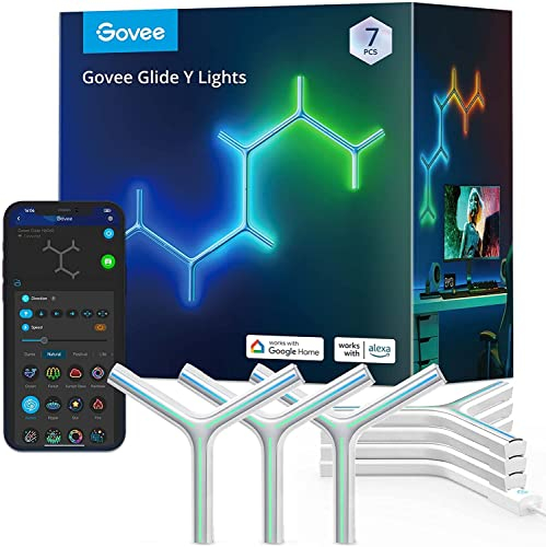 Govee Glide Y Luces RGBIC, Luz de Pared LED Gaming, Luces Inteligentes para El Hogar con Sync Musical y 40+ Modoso, APP Control Wi-Fi para Sala de Juegos, Sala Estar, Dormitorio, 7 Piezas