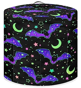 Eheartsgir Cubierta de polvo para olla a presión de murciélagos coloridos de Halloween, luna y estrellas, pequeño electrodoméstico, cubierta decorativa redonda para olla arrocera, cubierta protectora