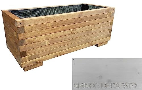 TOTAL WOOD 2012, Jardinera Modelo ISI, en Madera Vidrio Impregnada para Plantas con Vaina Interior, Complemento de Decoración, Made in Italy También a Medida (100x40x40, Blanco decapado)