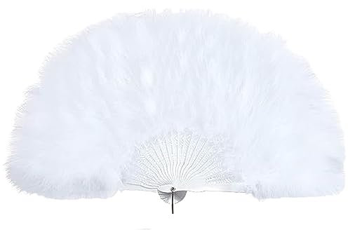 Lizzy 1 x White Feather Fan | Handheld Folding Fan, 1920s Embroidered Vintage Fans Halloween Fancy Dress Costume Party Wedding Decoration