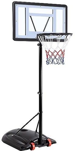 Yaheetech Panier de Basket Portable à roulettes Exterieur/Intérieur Hauteur Réglable avec Panneau Arrière Solide Base de Lestage Réglable 209-269 cm