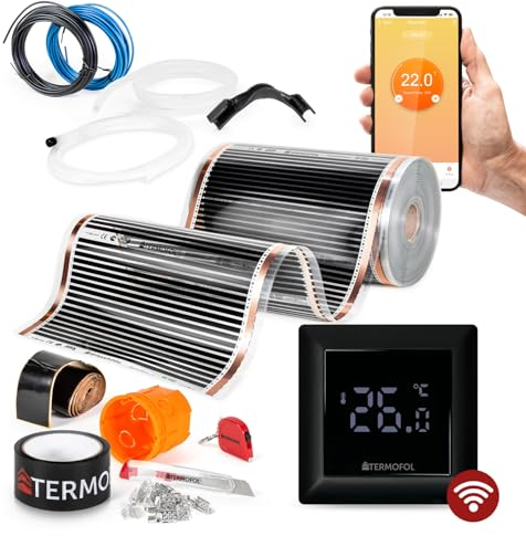 Termofol Elektrische Fußbodenheizung Heizfolie 230V - mit Thermostat H6 WIFI - Leistung 60 W/m2 - Oberfläche 10m² - Fussbodenheizung Elektrisch Komplettset fur Fußboden-, Wand- oder Deckenheizung