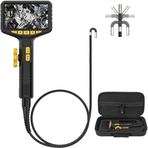 Endoskopkamera mit Licht 210° Drehbar, 5 Zoll Bildschirm Inspektionskamera mit 3 Helligkeitsstufen & 11 Sprachen, IP67 Endoskop Kamera für Auto Reparatur + Speicherkarte Lesegerät