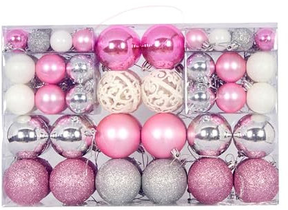 Milageto 100 decorazioni per palline di Natale, decorazioni pendenti per albero di Natale, palline di Natale per matrimoni, feste di laurea, Capodanno e, Rosa Bianco Argento