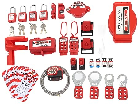 Lockout Tagout Kit für Elektrisches, 47pcs Lockout Tagout Schlösser Set Sicherungsautomaten Lockout Vorhängeschloss Set mit Schlüssel Kugelhahnschloss Kabelschloss, für Breaker