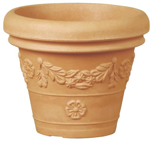 Grand vase festoné antique en résine de haute qualité, diamètre 80 cm, hauteur 70 cm, grand vase effet terre cuite avec décors, pour intérieur et extérieur (Ø 80 cm, antique)
