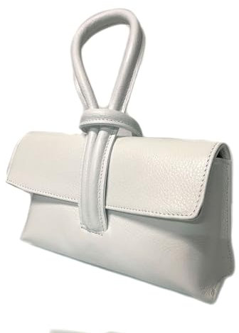 LeahWard Women's Leather Clutch Bag With Loop Handle (White)
