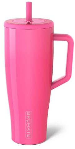 BrüMate Era 40 oz Tumbler with Handle and Straw | 100% Leakproof Insulated Water Bottle Tumbler with Lid and Flexible SoftSip Straw | Made of Stainless Steel | Cup Holder Friendly | 40oz (Neon Pink)