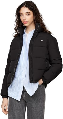 Tommy Jeans Damen Steppjacke Essential Puffer mit Kragen, Schwarz (Black), M