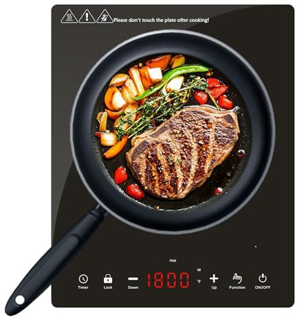 Cocina de inducción portátil, placa caliente eléctrica de 1800 W, 9 niveles de potencia, inducción de quemador de encimera con sensor LCD, temporizador táctil, bloqueo de seguridad, estufa eléctrica