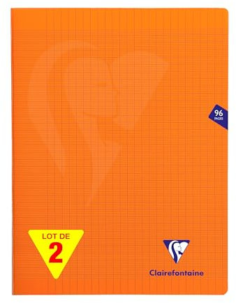 Clairefontaine 383361AMZC Un lot de 2 Cahiers Agrafés Mimesys - 24x32 cm - 96 Pages Grands Carreaux - 90 g - Couverture Polypro - Couleur : Orange