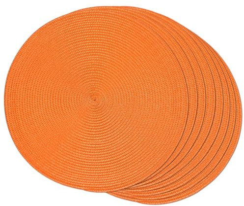 FunWheat, Set di 8 tovagliette rotonde intrecciate per tavolo da pranzo in tessuto, lavabili, antiscivolo, 38 cm (arancione, 8 pezzi)