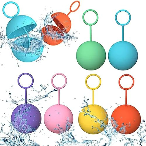 PRECORN Wiederverwendbare Wasserbomben – 6 Stück selbstschließend, schnelles Befüllen in 1 Sekunde, weich & sicher, nachhaltige Wasserballons für Kinder & Erwachsene – Strand & Pool-Party Set