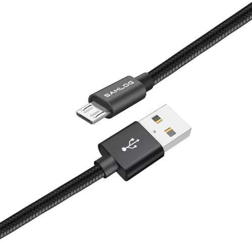 SAMLOG USB to Micro USB Nylon Braided Cable (Black, 2 M)