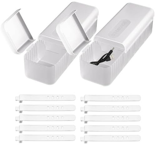 Caja de Almacenamiento de Cables, Translúcido Caja Cables, Caja de Gestión de Cables, 2PCS con 10 Bridas Organizador de Cables con Tapa Caja Guarda Cables Caja de Plástico para Almacenamiento