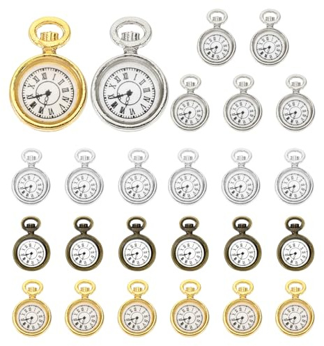 PATIKIL 25Stk Uhr Charm Anhänger Taschen Uhr Charm Mehrfarbig 0.67 x 0.5 | Legierung, Emaille Retro Vintage, Für Basteln
