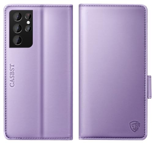 CASBST for Samsung Galaxy S21 Ultra Case, Kickstand Flip Leather Wallet Book Case with Card Slots Shockproof Magnetic Closure Protective Phone Case Compatible with Samsung S21 Ultra - Light Purple