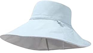 WOTZOV Wendbarer Anglerhut für Damen, Sommer, breite Krempe, Sonnenschutz, Outdoor, lässig, einfarbig, Fischerhut für Herren mit Kinnriemen，Hellblau, Einheitsgröße