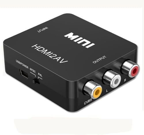 HDMI Adapter, RCA AV to HDMI Converter, AV to HDMI Converter, Full HD 1080P Mini RCA Composite CVBS A,V to HDMI Video Audio Converters Adapter for PC, Laptop, VCR, Camera, DVD