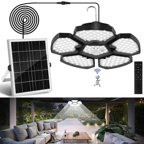 T-SUNUS Solar Hängelampe für Außen, Solarlampe für Außen hängend mit Bewegungsmelder Fernbedienung IP65 Wasserdicht 5 Modi Solar Hängeleuchten für Haus Hof Garage Garten