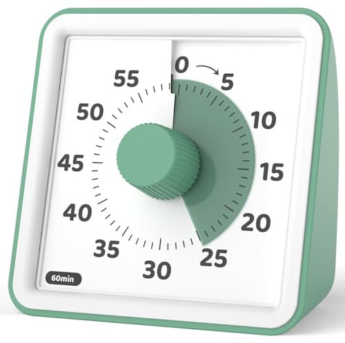 LIORQUE Minuteur Visuel Timer Enfant, 60 Minutes Chronometre Enfant et Compte à Rebours pour Enfant et Adulte, Silencieux Outil de Gestion du Temps pour Cuisine, Salle de Classe, Réunion(Vert Olive)