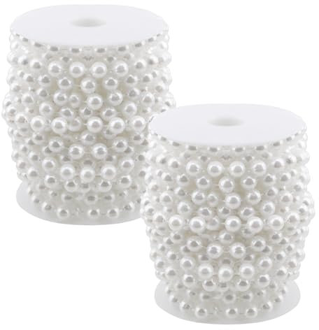 FAAING 2 Stück Perlengirlande Weiss 10m x 10mm, Perlenband Weiß Deko Perlenkette Kunststoff Perlen Rolle für Hochzeit und Partydeko Geburtstag Taufe Tisch Deko DIY Handwerk