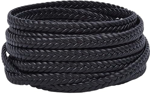 GORGECRAFT Cordon en Cuir Tressé PU 5mX8mmX3mm Cordon Bolo Tie Bandes de Cuir Synthétique Plates Noires Fils en Similicuir Corde pour Bracelet Bracelet de Cheville Collier Porte Clés Lanières