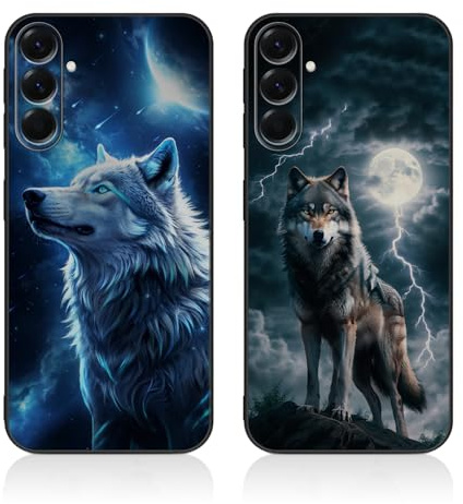 Tveinan 2 Pack Handyhülle für Samsung Galaxy A56 5G Hülle, Schwarz Weich TPU Case Ultra Dünn Silikon Hülle mit Muster Stoßfest Schutzhülle für Samsung A56 5G Cover - Wolf E